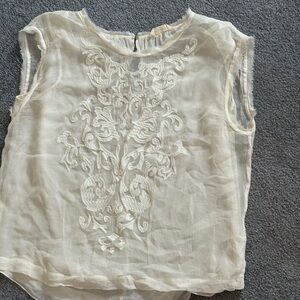 Rebecca Taylor Cream Sheer Embroidered Sleeveless Top